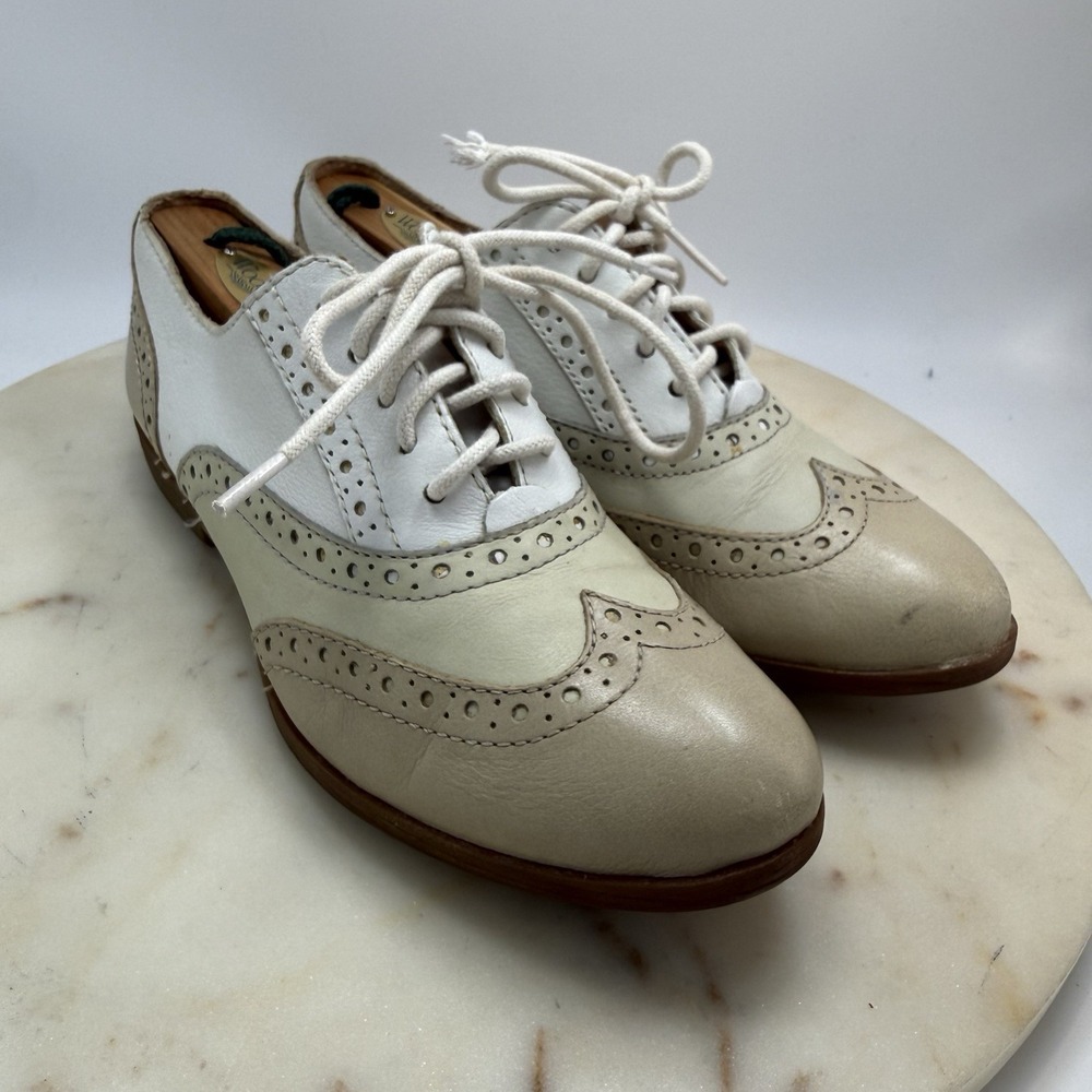Born Handcrafted Footwear Oxford Wingtip Shoes Cream Beige Leather EU 36.5 US 6